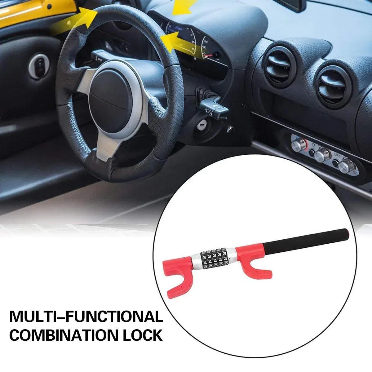 Car Steering Wheel Lock Anti Theft Security Code Lock for Vehicle Protection Use - Black