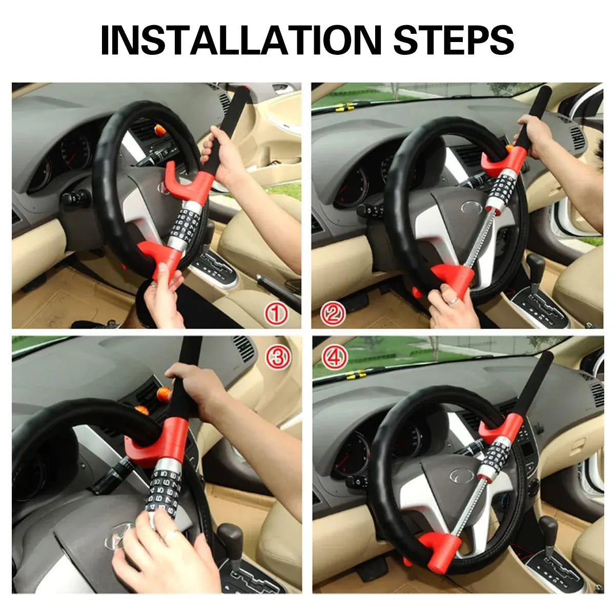 Car Steering Wheel Lock Anti Theft Security Code Lock for Vehicle Protection Use - Black