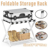 Clothing & Wardrobe Storage: Foldable Luggage Rack Stand Portable Black Storage Shelf for Bedroom Travel