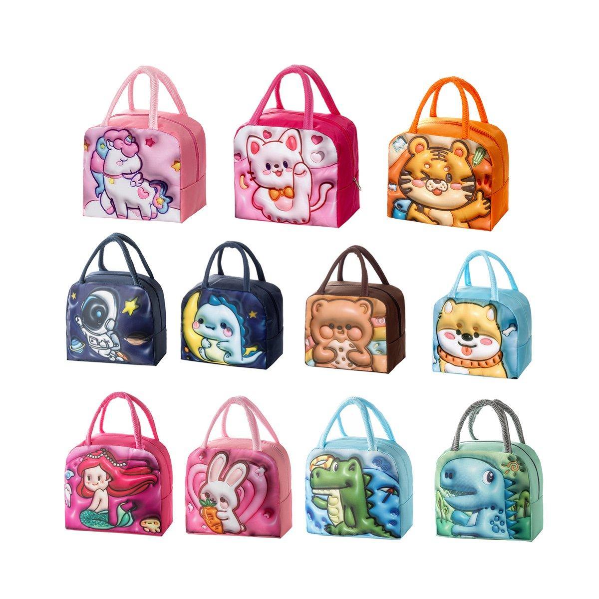 Kid's Lunch Boxes & Bags: Cute 3D Cartoon Insulated Lunch Bag Oxford Fabric Bento Tote for School Use - Navy Blue Dinosaur