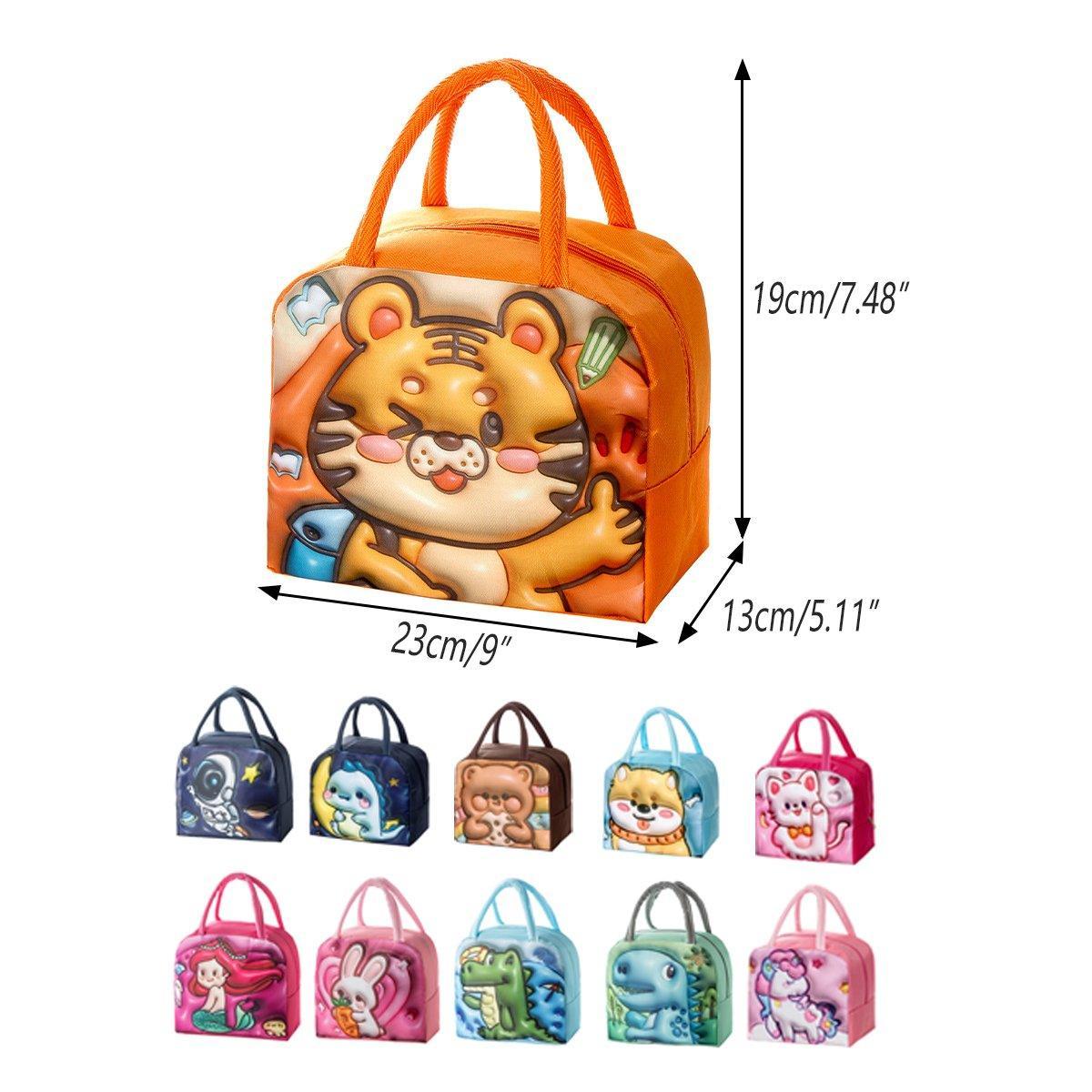 Kid's Lunch Boxes & Bags: Cute 3D Cartoon Insulated Lunch Bag Oxford Fabric Bento Tote for School Use - Navy Blue Dinosaur