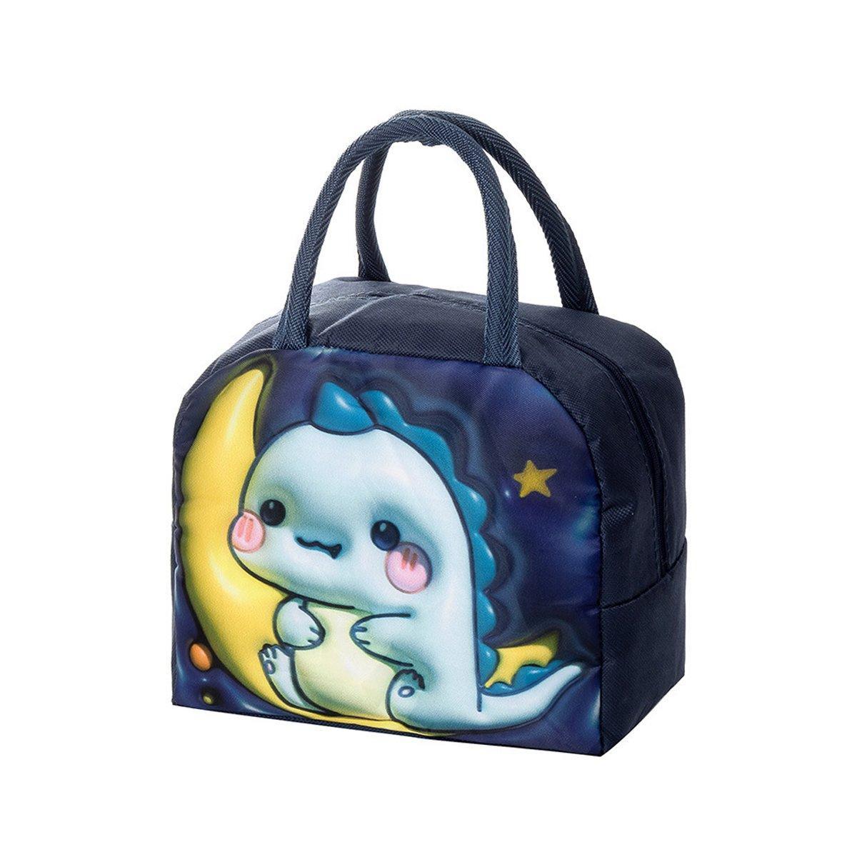 Kid's Lunch Boxes & Bags: Cute 3D Cartoon Insulated Lunch Bag Oxford Fabric Bento Tote for School Use - Navy Blue Dinosaur