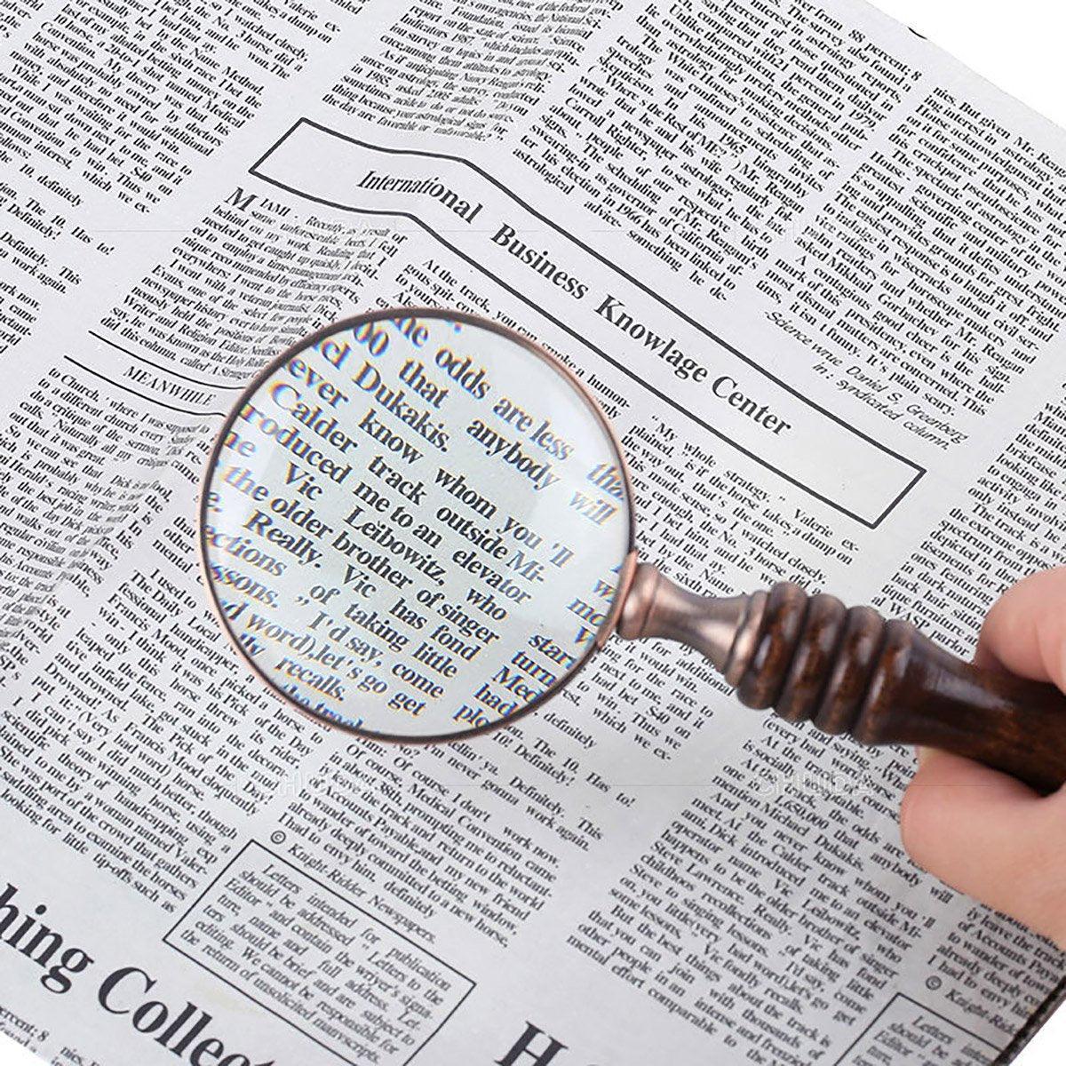 1PCS Vintage Ebony Handle Handheld Metal Magnifier Classical Nostalgic Gift Box