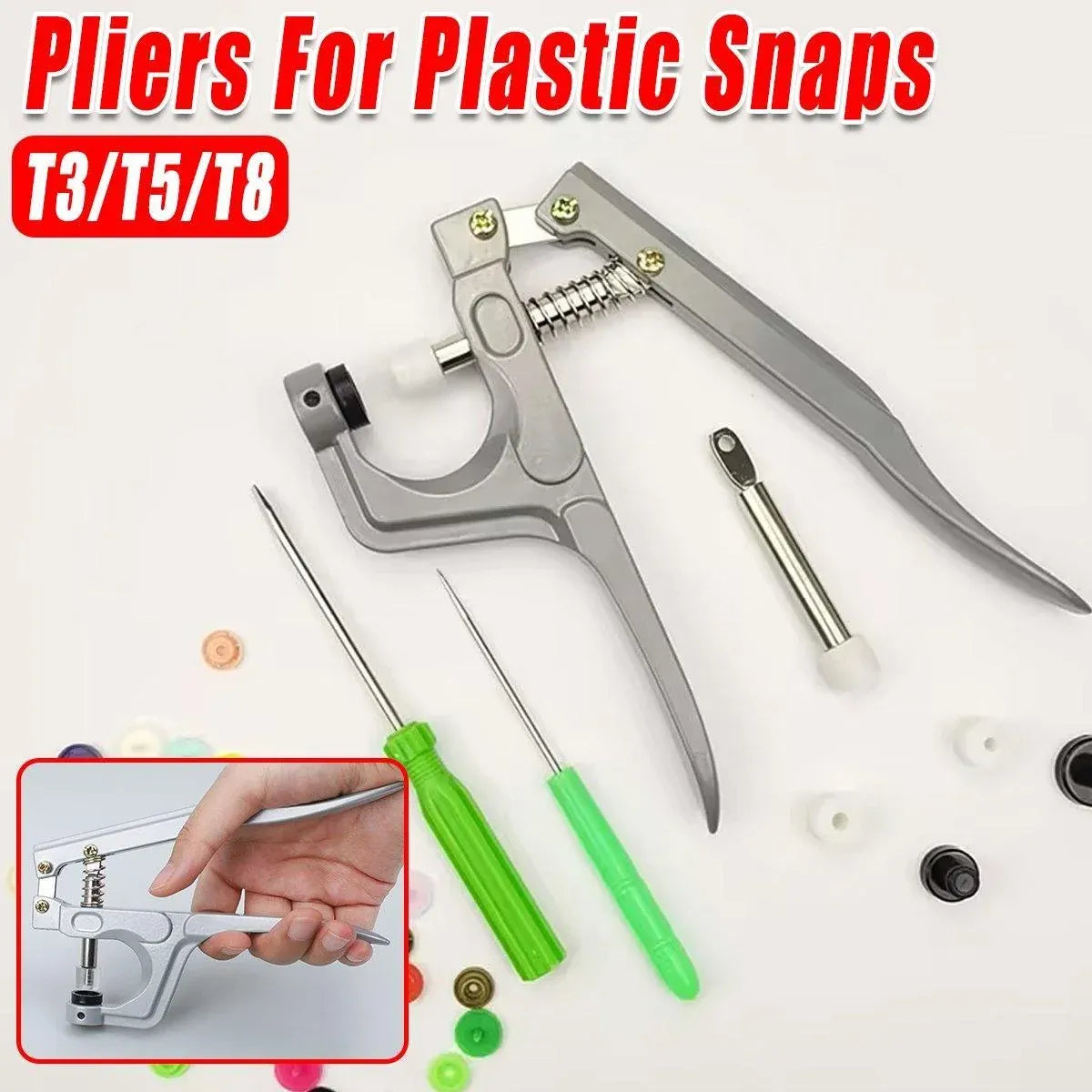 T3 T5 T8 Snap Pliers Tool Kit for Plastic Snaps Fastener Manual Installation Set