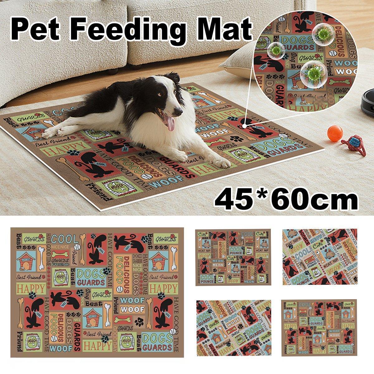 Dog Bowls, Feeders & Waterers: Waterproof Pet Floor Mat Carpet For Dog Cage Feeding Area Anti Slip Washable - Dog-Brown