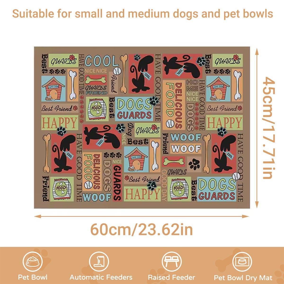 Dog Bowls, Feeders & Waterers: Waterproof Pet Floor Mat Carpet For Dog Cage Feeding Area Anti Slip Washable - Dog-Brown