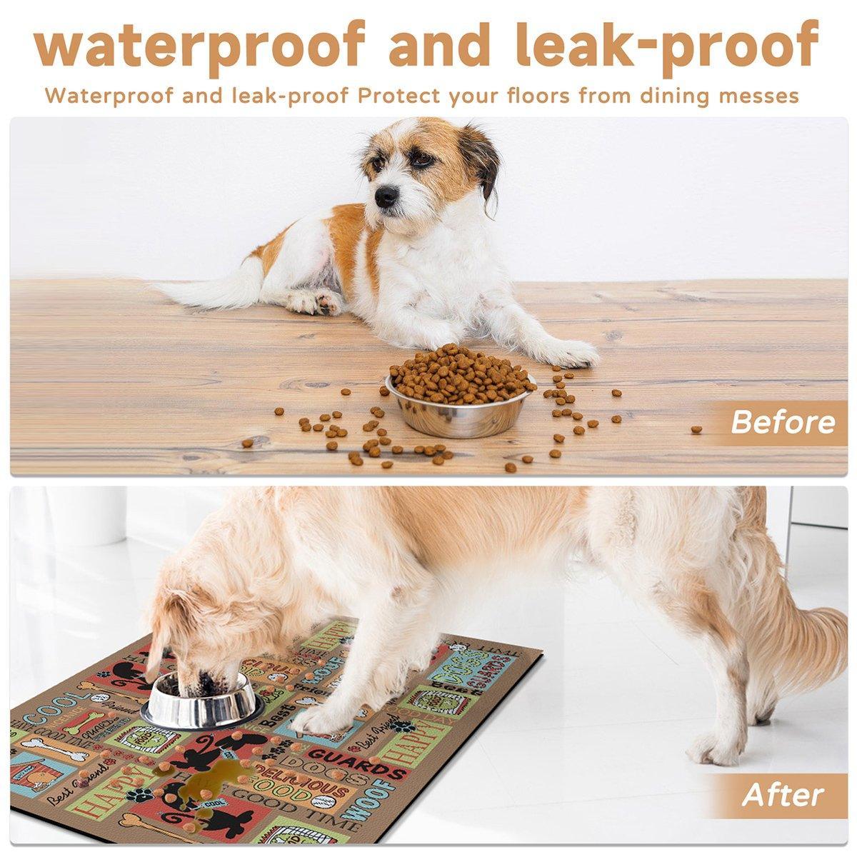 Dog Bowls, Feeders & Waterers: Waterproof Pet Floor Mat Carpet For Dog Cage Feeding Area Anti Slip Washable - Dog-Brown