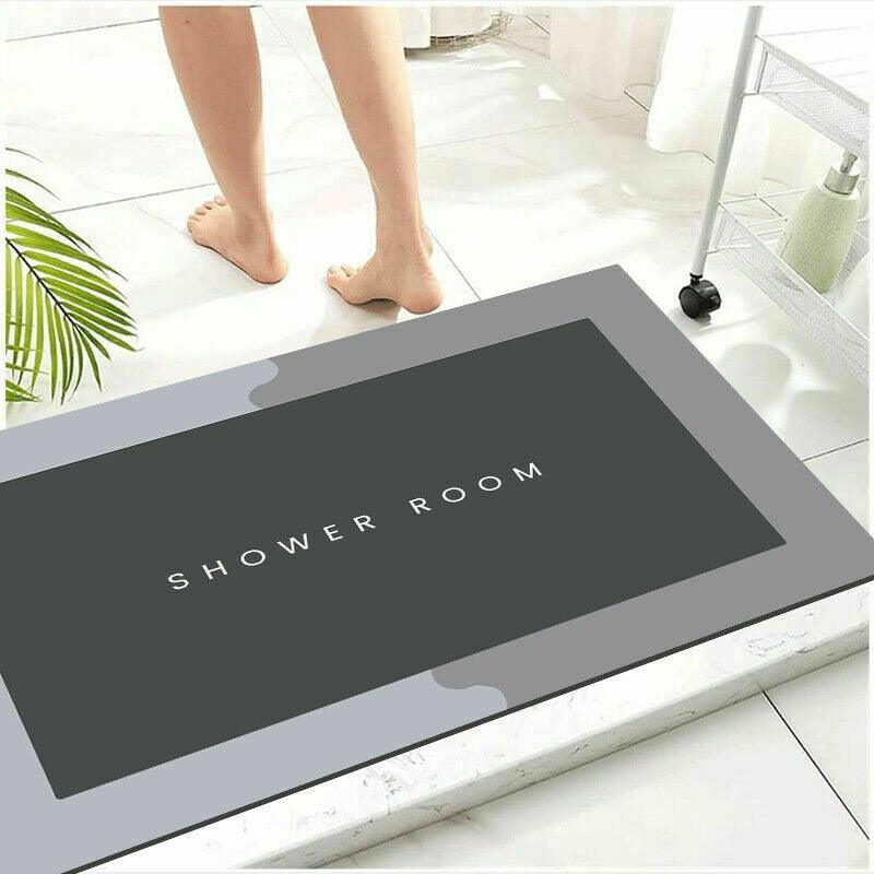 Bath Mats & Rugs: 50x80CM Super Absorbent Floor Mat Soft Quick-Drying Non-Slip Diatom Mud Bath - Grey-Retangle