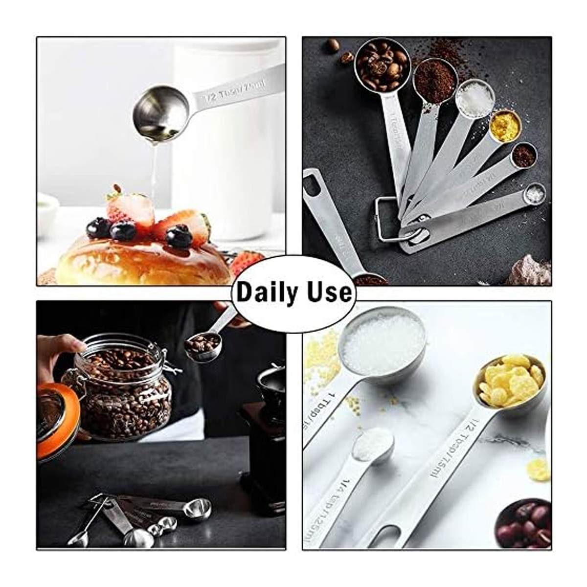Kitchen Utensils: 6PCS Measuring Cups Spoons 304 Stainless Steel Baking Tools With Scale Set