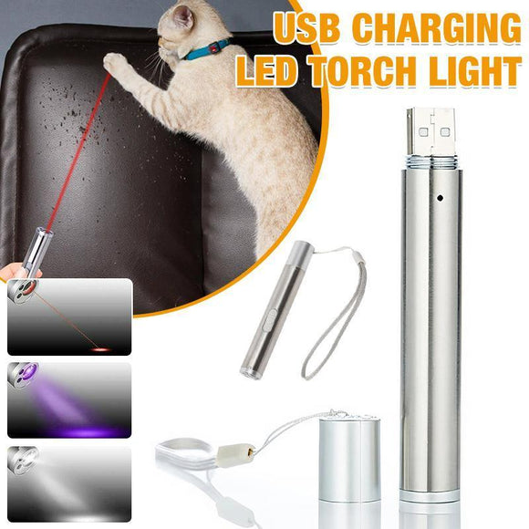 3 in 1 Multi Function Premium Cat Toy Laser Pointer USB Charging LED Torch Light