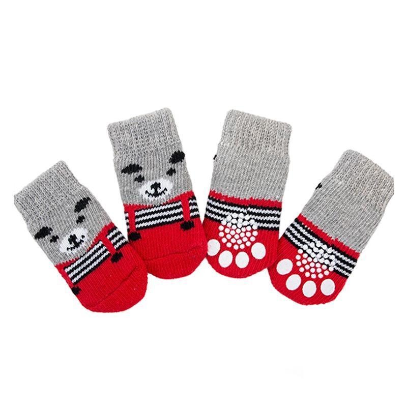 Dog Apparel: Dog Socks Non-Slip Grip Slip Anti-Slip - Puppy Cat Pet Shoes Slippers M Size - Red bear
