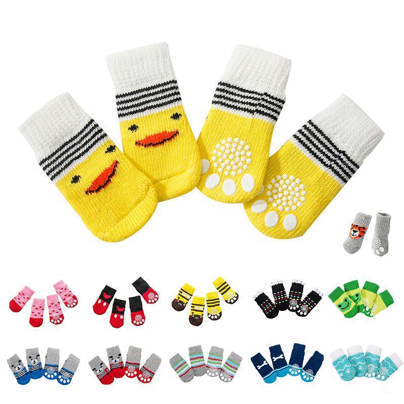 Dog Apparel: Dog Socks Non-Slip Grip Slip Anti-Slip - Puppy Cat Pet Shoes Slippers M Size - Grey stripes