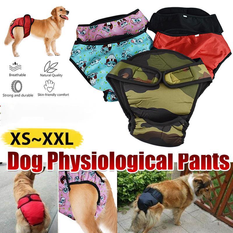 Dog Apparel: Washable Female Pet Dog Cat Nappy Diaper Physiological Pants Panties Underwear Red - L
