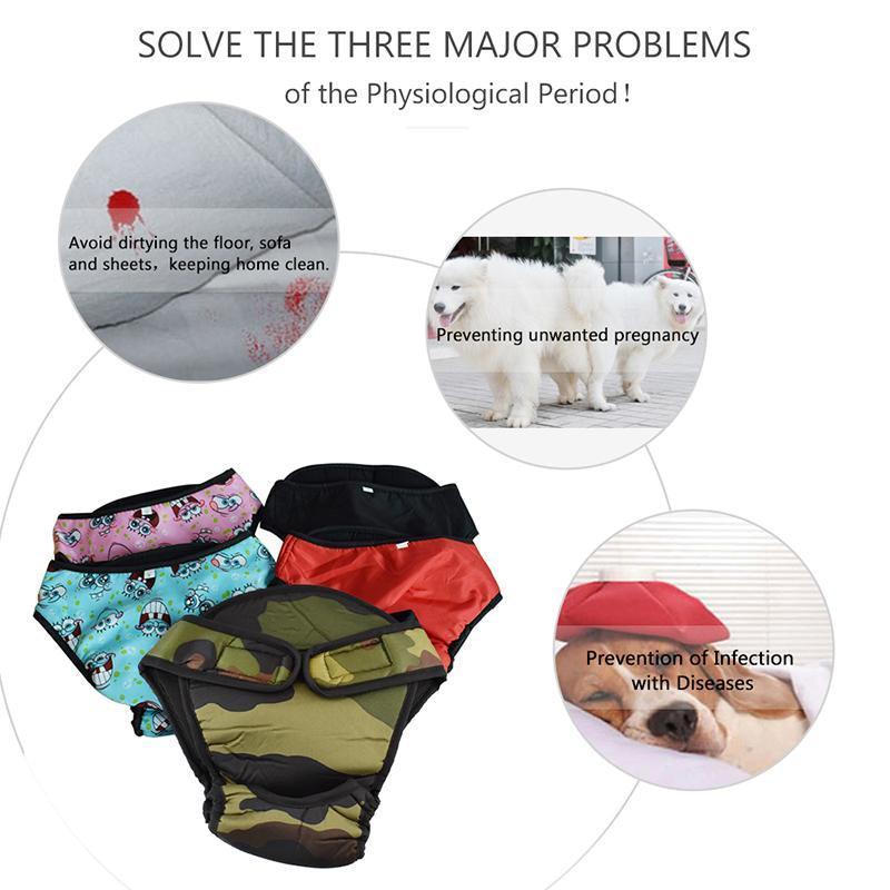 Dog Apparel: Washable Female Pet Dog Cat Nappy Diaper Physiological Pants Panties Underwear Red - L