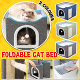 Dog Beds: Foldable Pet Cat Calming Bed Hideaway Interactive House Nest Scratching Board - Dark Grey
