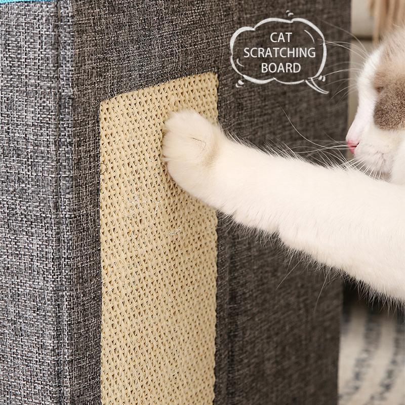 Dog Beds: Foldable Pet Cat Calming Bed Hideaway Interactive House Nest Scratching Board - Dark Grey
