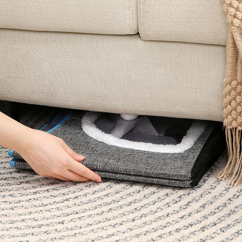 Dog Beds: Foldable Pet Cat Calming Bed Hideaway Interactive House Nest Scratching Board - Dark Grey
