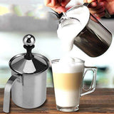 Coffee Machines & Accessories: 400ml Stainless Steel Manual Milk Frother Double Mesh Strainer Frothing Pitcher