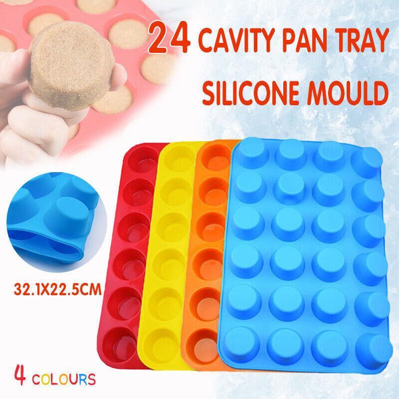 Kitchen Utensils: 24 Cavity Pan Tray Silicone Mini Cupcake Cookie Baking Mold Au - Yellow