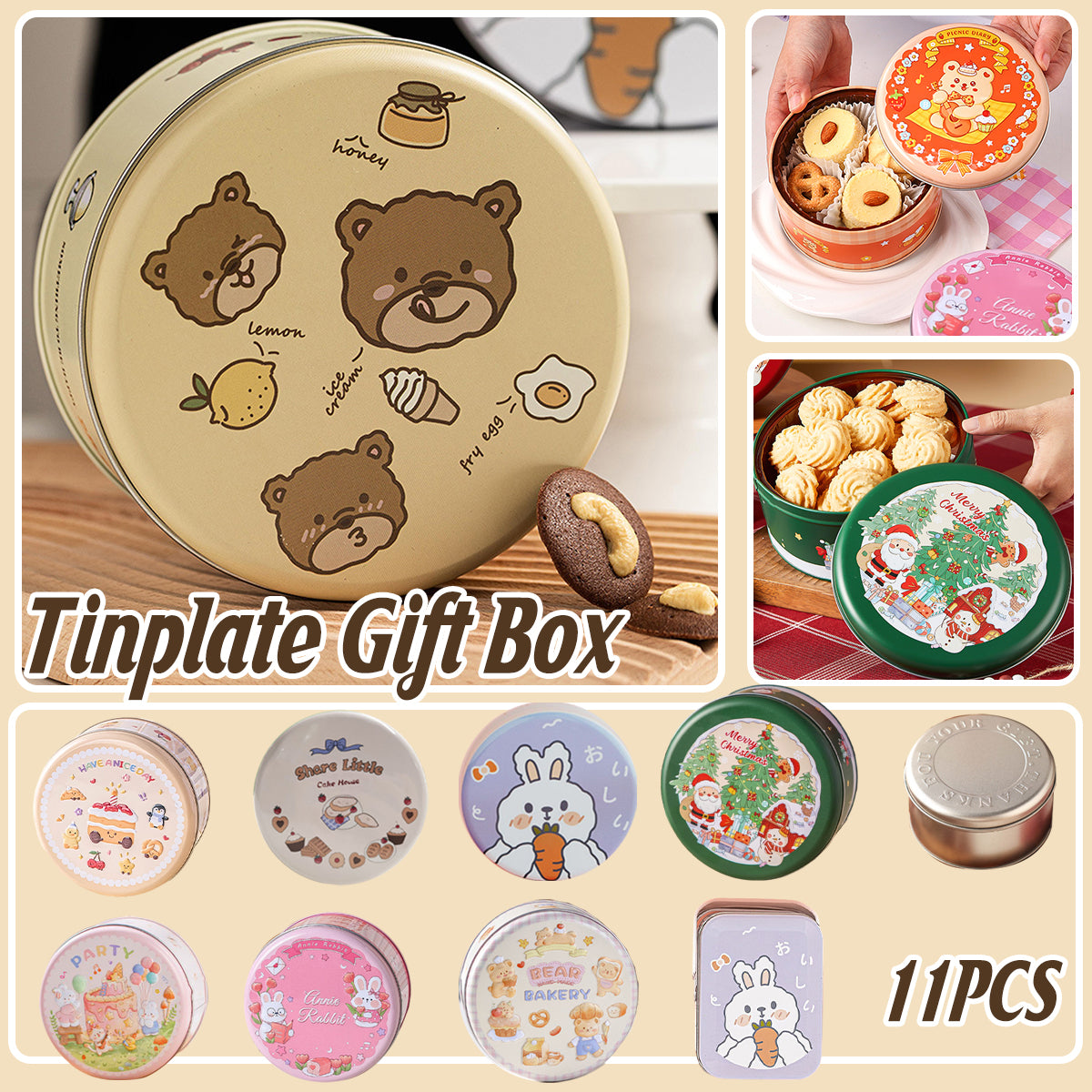 Packaging Tape: 10PCS Cookie Tin Box Metal Biscuit Gift Box Candy Packaging Dragon Year Baking - Carrot Rabbit