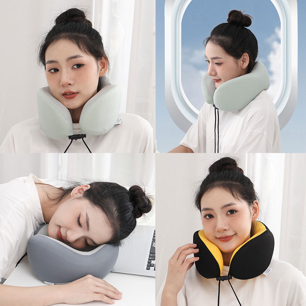 Novelty Gifts: Memory Foam U Shaped Neck Pillow Travel Portable Office Nap Support Pillow - Grey