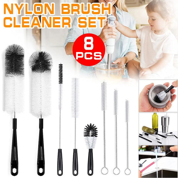 8 Pcs Nylon Straw Brush Set Cleaner Bottle Glass Tube Pipe Small Long Cleaning