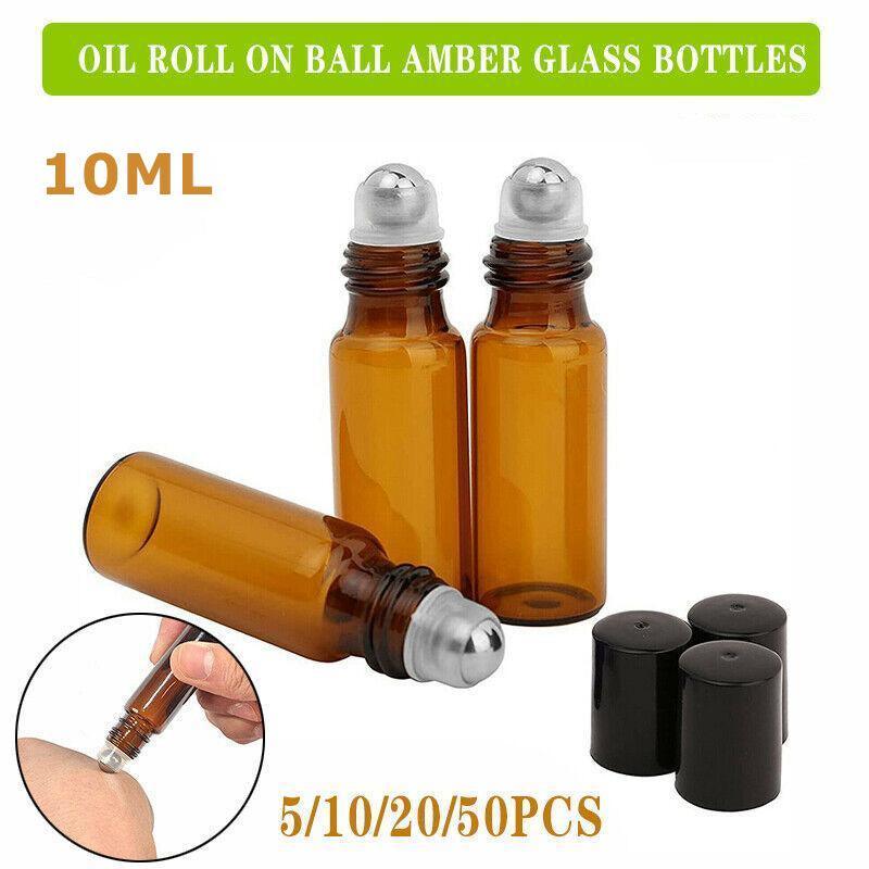 Cosmetic & Toiletry Bags: 10Ml Roller Rollerball Perfume Essential Oil Roll On Ball Amber Glass Bottle - 10PCS