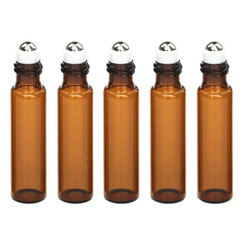 Cosmetic & Toiletry Bags: 10Ml Roller Rollerball Perfume Essential Oil Roll On Ball Amber Glass Bottle - 10PCS