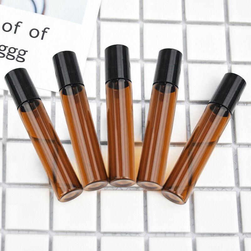 Cosmetic & Toiletry Bags: 10Ml Roller Rollerball Perfume Essential Oil Roll On Ball Amber Glass Bottle - 10PCS
