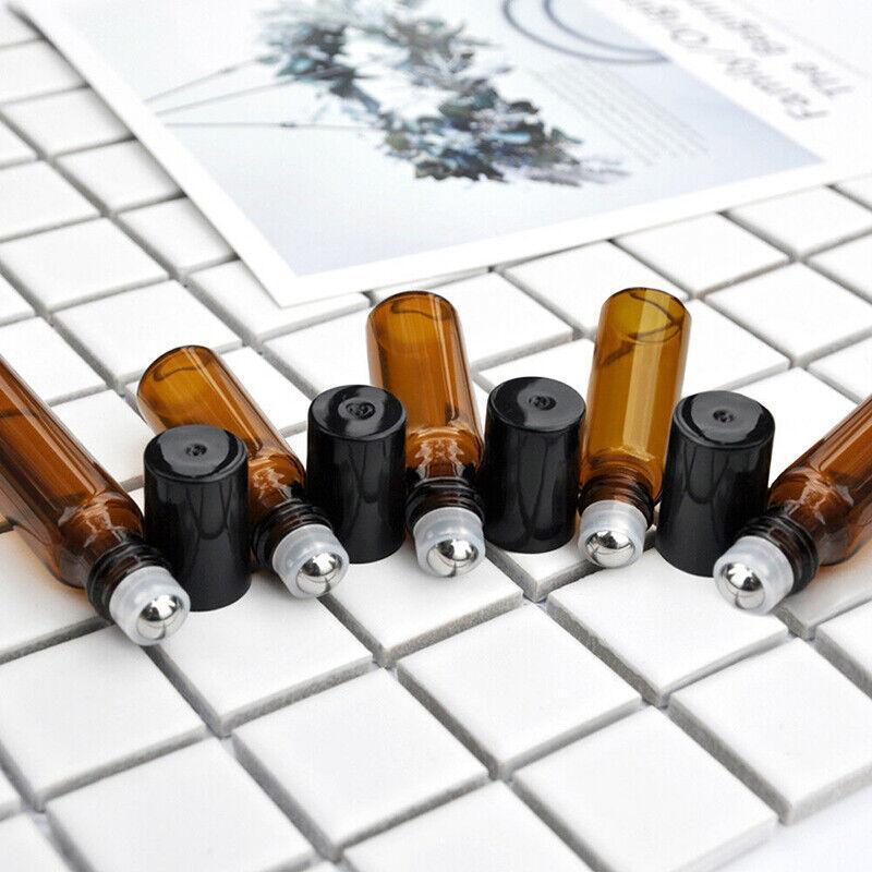 Cosmetic & Toiletry Bags: 10Ml Roller Rollerball Perfume Essential Oil Roll On Ball Amber Glass Bottle - 10PCS