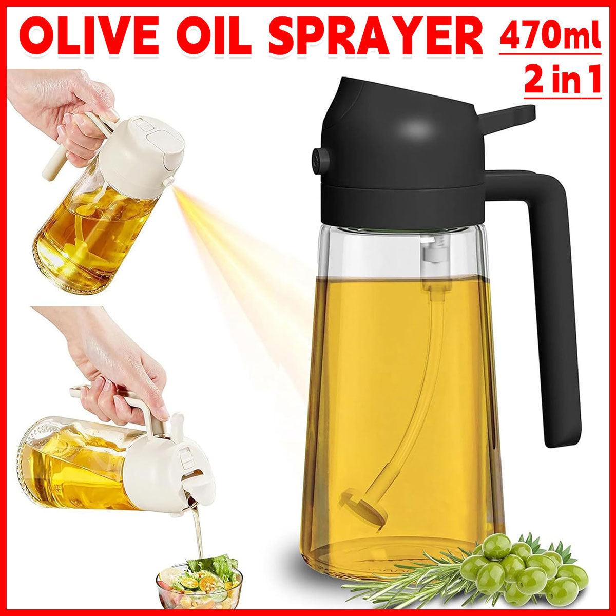 Kitchen Utensils: 2-in-1 470ml Glass Oil Bottle Spray Pour Automatic Pressure Control Kitchen Tool - Black