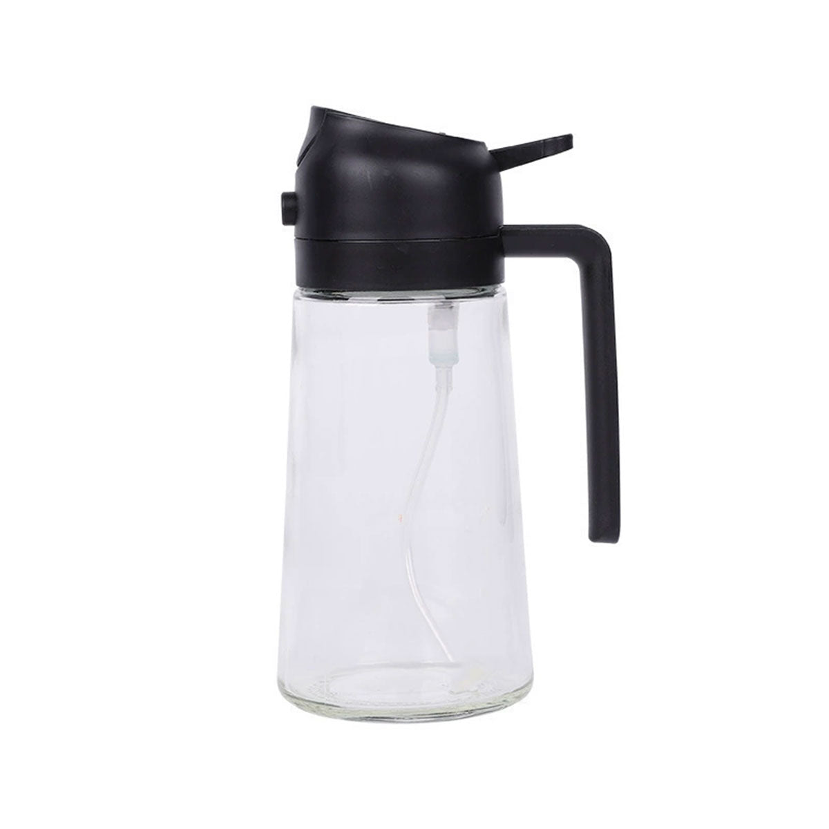 Kitchen Utensils: 2-in-1 470ml Glass Oil Bottle Spray Pour Automatic Pressure Control Kitchen Tool - Black
