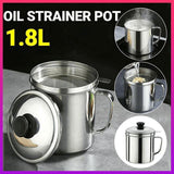 BBQ Tools: 1.8L Stainless Steel Oil Filter Pot with Strainer Lid Grease Separator for Kitchen