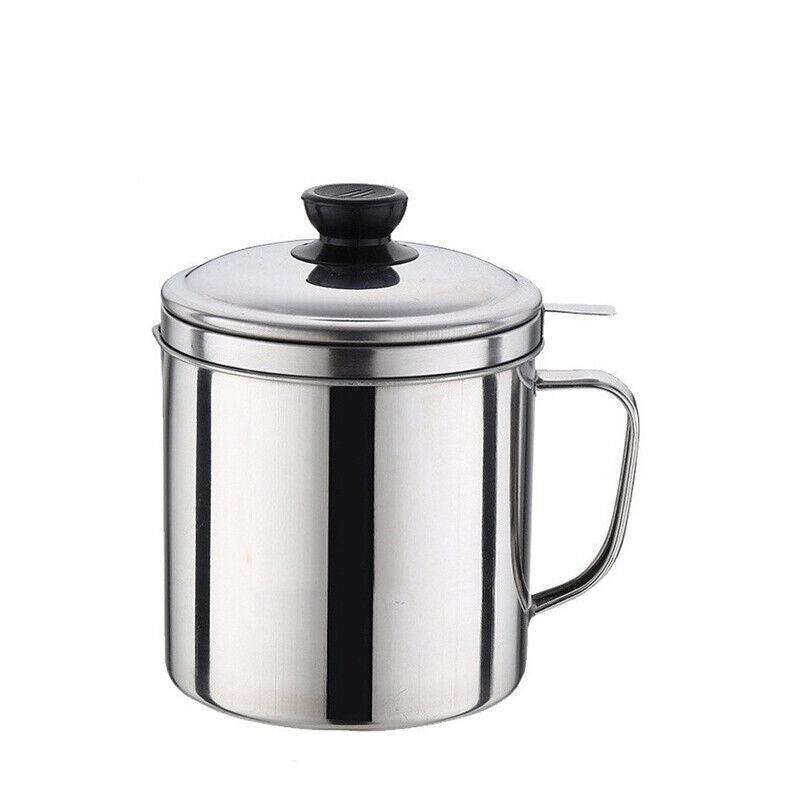 BBQ Tools: 1.8L Stainless Steel Oil Filter Pot with Strainer Lid Grease Separator for Kitchen
