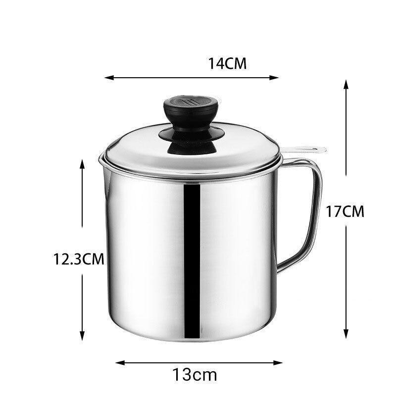 BBQ Tools: 1.8L Stainless Steel Oil Filter Pot with Strainer Lid Grease Separator for Kitchen
