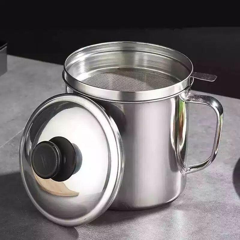 BBQ Tools: 1.8L Stainless Steel Oil Filter Pot with Strainer Lid Grease Separator for Kitchen