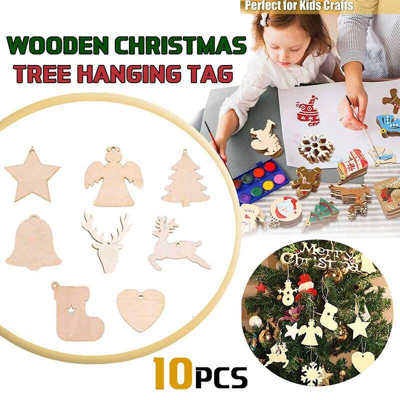 Christmas Decorations: Wooden Christmas Hanging Ornament for Tree DIY Craft Decoration 10pcs - Deer02