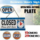 Retail: Open Closed Sign with Will Return Clock for Business Shops and Home Use 29x15cm