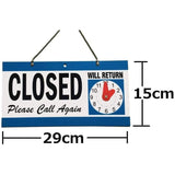 Retail: Open Closed Sign with Will Return Clock for Business Shops and Home Use 29x15cm