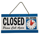 Retail: Open Closed Sign with Will Return Clock for Business Shops and Home Use 29x15cm