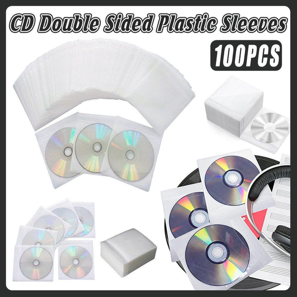 100X Premium White CD DVD Double Sided Plastic Sleeves Holds 2 discs Storage Bag