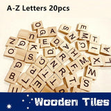20X Wooden Alphabet Scrabble Tiles A-Z Letters and Numbers DIY Craft Game Pieces - 100pcs PACK