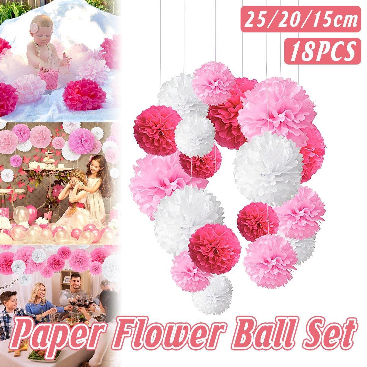 Party Supplies: 18PCS Pink Spiral Hanging Paper Flower Balls Birthday Party Decoration