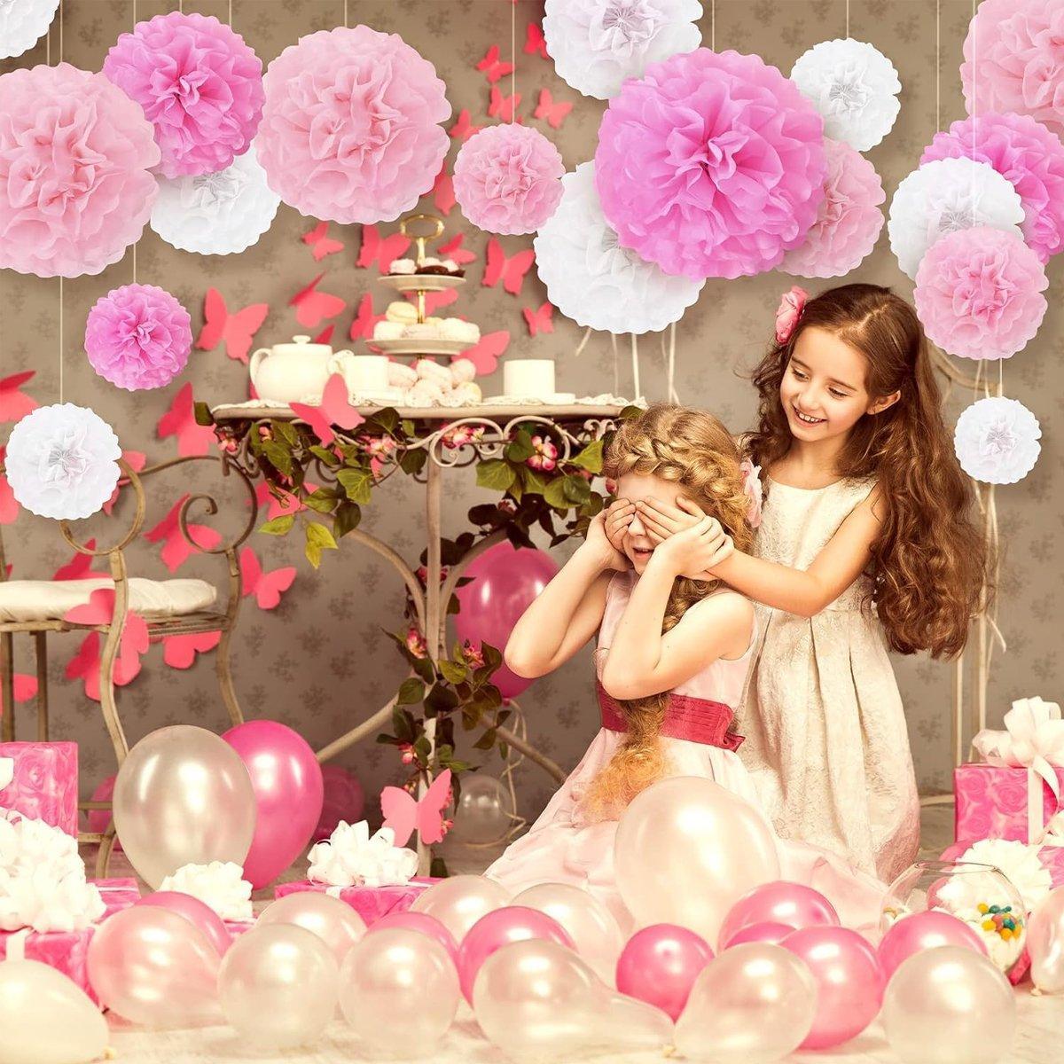 Party Supplies: 18PCS Pink Spiral Hanging Paper Flower Balls Birthday Party Decoration