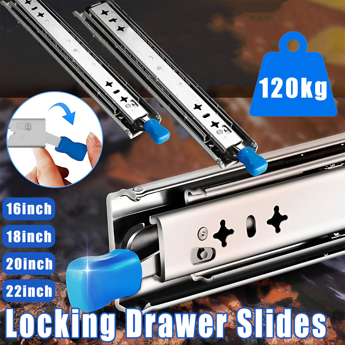 Door Hardware: 1 Pair Locking Drawer Slides Heavy Duty 120kg Runners Trailer 16 18 20 22 Inch - 20inch/500mm