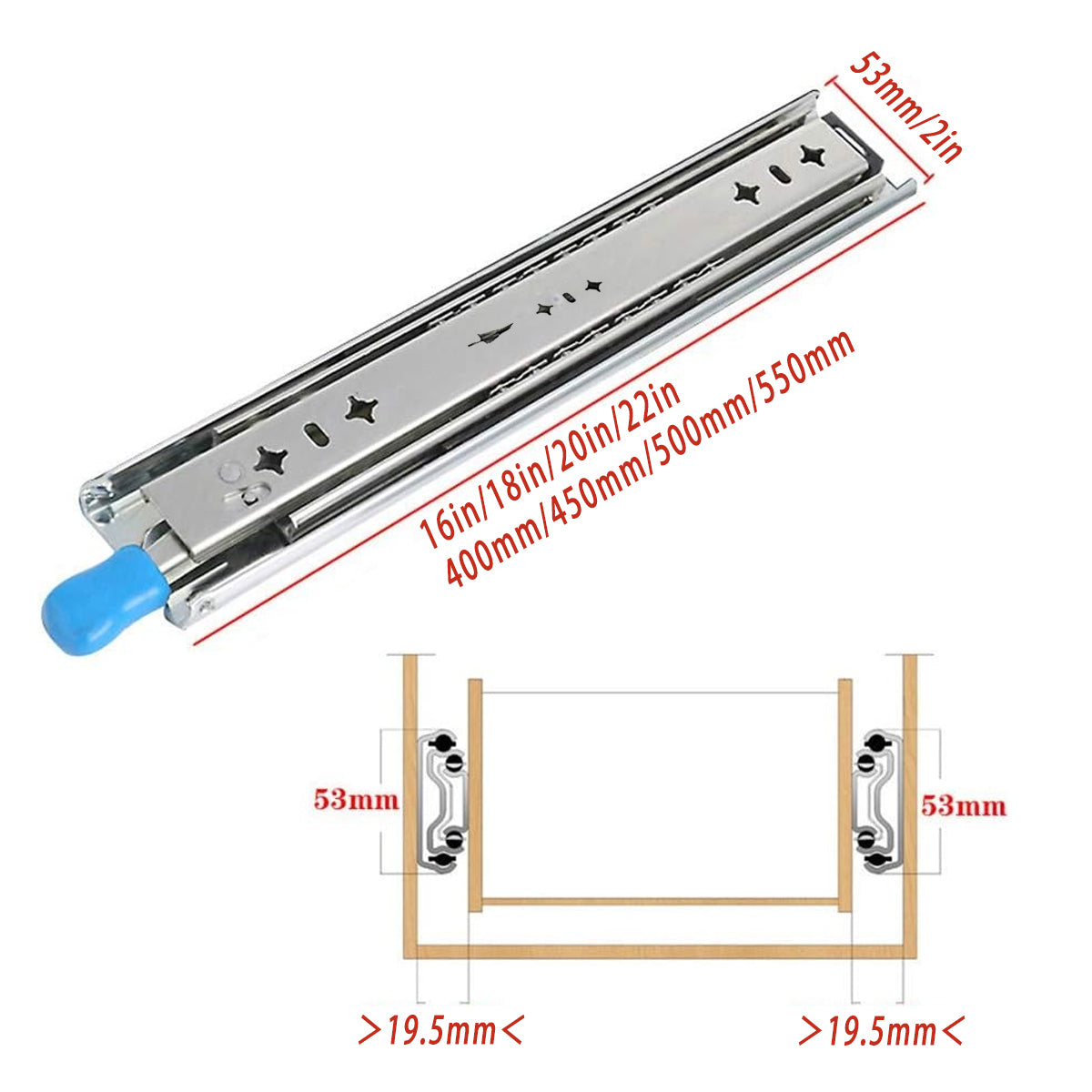 Door Hardware: 1 Pair Locking Drawer Slides Heavy Duty 120kg Runners Trailer 16 18 20 22 Inch - 20inch/500mm