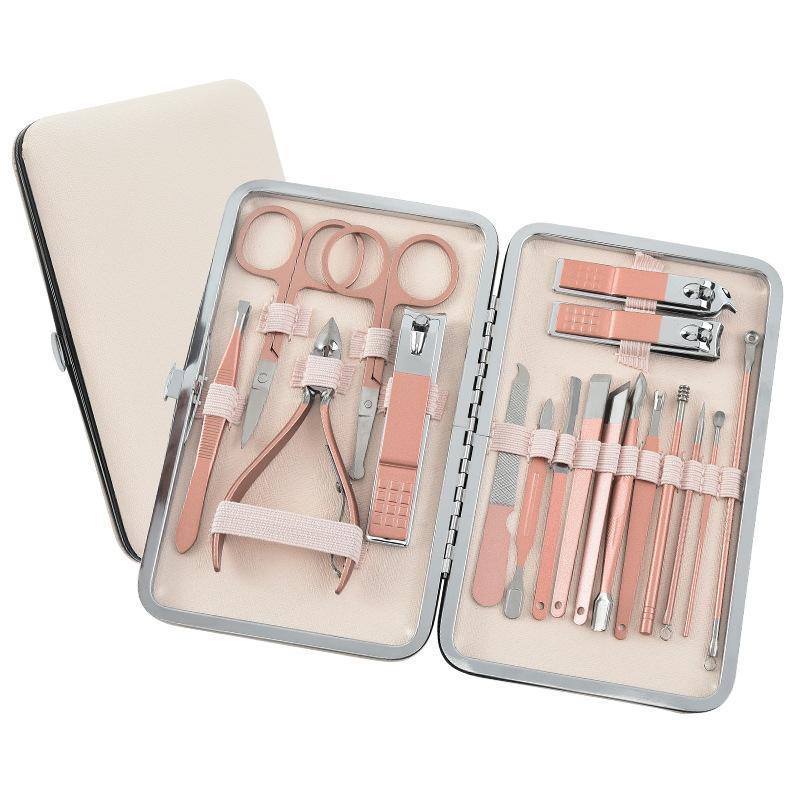 Nail Care: 18 Piece Rose Gold Stainless Steel Manicure Pedicure Set With Travel Case