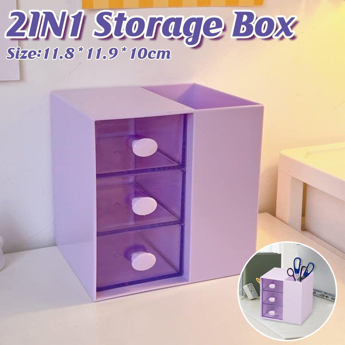 Storage Boxes: 2IN1 Pumping Pen Container Storage Box Cosmetic Drawer Office Organizer Box