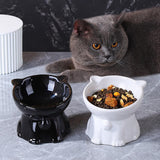 Cutlery: Ceramic Cat Bowl Cute Tall Raised Cat Food Bowl for Pets Eating Comfortably - Black