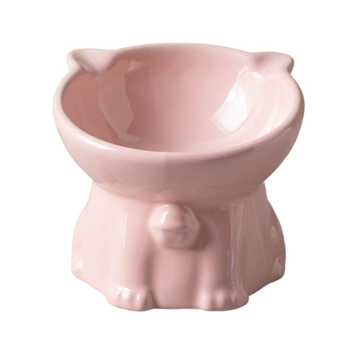Ceramic Cat Bowl Cute Tall Raised Cat Food Bowl for Pets Eating Comfortably - Green